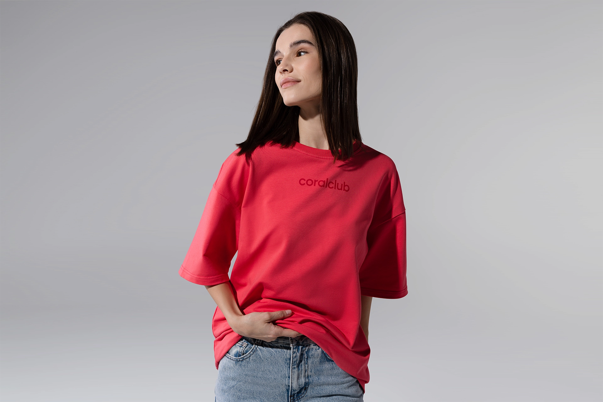 Tricou oversize, culoarea coral