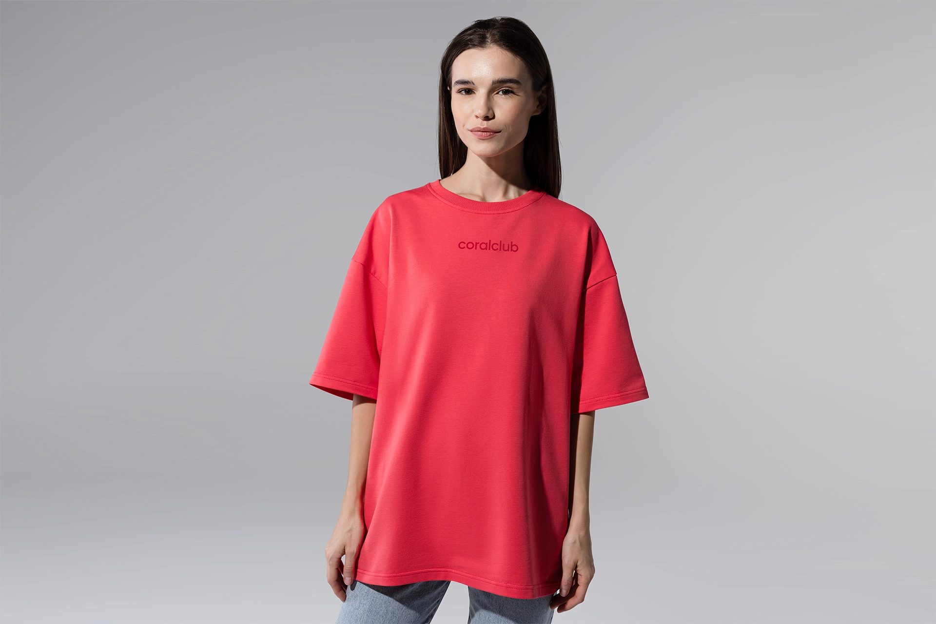 Tricou oversize, culoarea coral